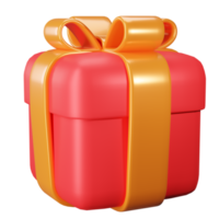 3D Gift Box. Red Gift Box with Gold Ribbon bow. png