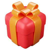 caja de regalo 3d. caja de regalo roja con lazo de cinta dorada. png