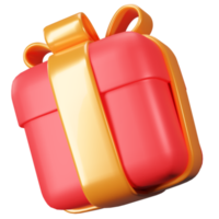 3D-Geschenkbox. Rote Geschenkbox mit goldener Schleife. png