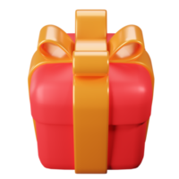 3D-Geschenkbox. Rote Geschenkbox mit goldener Schleife. png