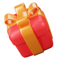 3D Gift Box. Red Gift Box with Gold Ribbon bow. png