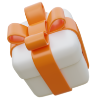 3D-Geschenkbox mit orangefarbenem Band. png