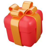 3d geschenk doos. rood geschenk doos met goud lint boog. png