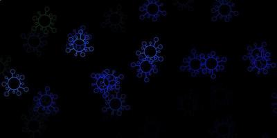 Dark blue, green vector pattern with coronavirus elements.