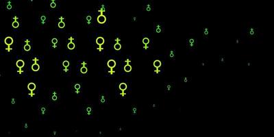 textura de vector verde claro, amarillo con símbolos de derechos de las mujeres.