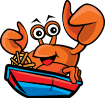 personaje de dibujos animados feliz cangrejo de mariscos conduciendo la ilustración del barco png