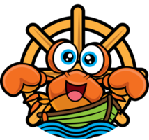 lindo cangrejo de marisco que viaja con un bote en la ilustración del personaje de dibujos animados del océano png