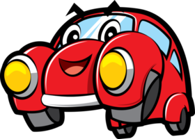 coche de color rojo lindo de dibujos animados con ilustración de personaje sonriente feliz png