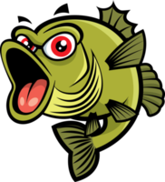 Excited cute red eyes bass fish open big mouth cartoon character illustration png