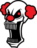 gruseliger clownkopf offener großer mund mit langen zähnen zeichentrickfigur illustration png