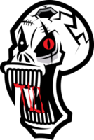 skrämmande skalle clown zombie huvud öppen stor mun med skarp tänder tecknad serie karaktär illustration png