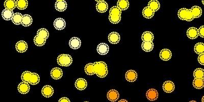 Telón de fondo de vector amarillo oscuro con símbolos de virus.