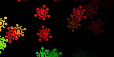 Dark green, red vector background with covid-19 symbols.