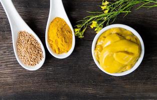 mustard sauce and flowers and their ingredients photo