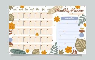 Monthly Planner Template With Organic Shape elements vector