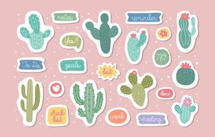 Hand Drawn Cactus Journal Sticker Collection vector