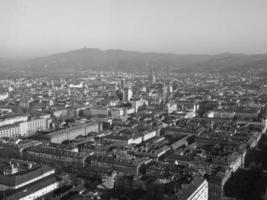 Aerial view of Turin in black and white photo