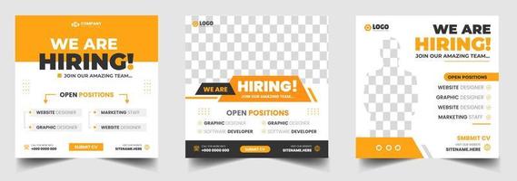 We are hiring job vacancy social media post banner design template with yellow color. We are hiring job vacancy square web banner design. vector