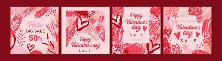 4 abstract templates for Valentine's Day on a pink background. vector