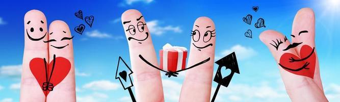 Happy finger couple in love celebrating Valentine day. 3d illustration. photo