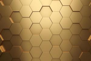 fondo de textura hexagonal de oro futurista. representación 3d foto