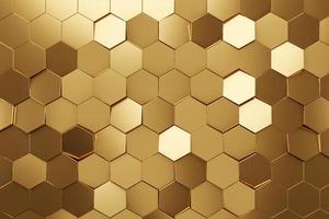 fondo de textura hexagonal de oro futurista. representación 3d foto