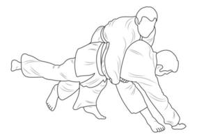 Sketch judoist, judoka athlete duel, fight, judo, sport figure silhouette outline vector