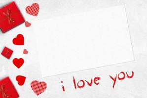 Valentine's day greeting card with red hearts and space for your greetings. photo