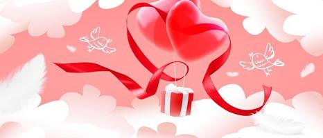 Happy Valentine's day. Congratulatory background with heart shaped air balloon. 3d Illustration photo