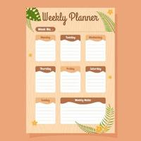 superficie de madera natural con plantilla de calendario planificador semanal de plantas vector