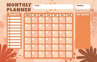 Boho Style Monthly Planner Calendar Template vector