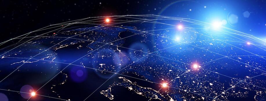 Globalization and communication concept. Earth and luminous rays. 3d rendering photo