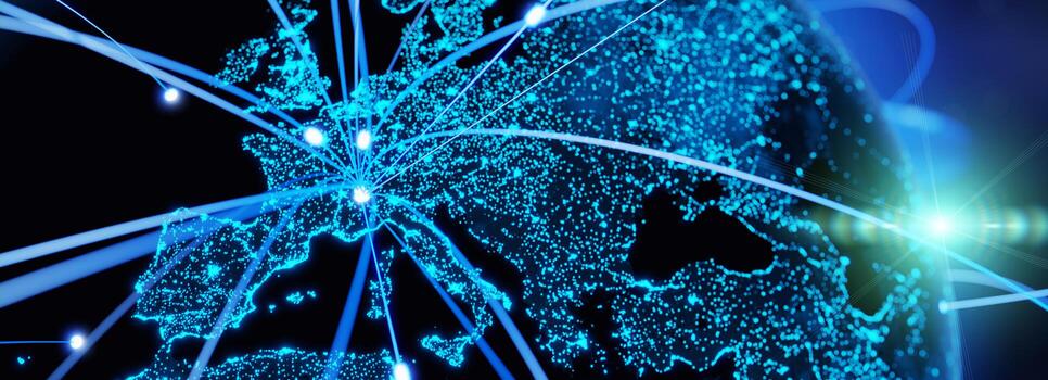 Globalization and communication concept. Earth and luminous rays. 3d rendering photo