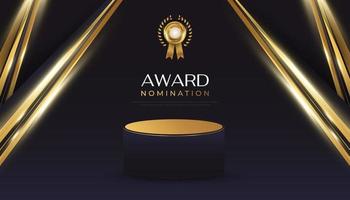 Award Nomination Ceremony Luxury Background with 3D Podium and Gold Medal vector