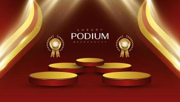 Red and Gold Podium with Golden Medals and Glowing Light Effect for Product Display vector