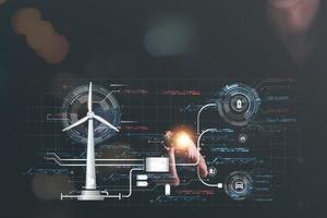 protecting the environment alternative energy Sustainable renewable energy sources Green energy innovation and environmentally friendly energy technology,Conservationist pointing virtual icon photo
