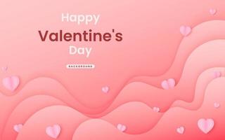 Happy Valentine's day. Valentines hearts with Pink gradient background dynamic wavy light and shadow. liquid abstract background. illustration vector 10 eps.