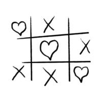 Tic tac toe doodle game with cross and circle sign, cute heart mark isolated on white background. . Vector illustration