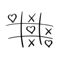 juego de garabatos de tic tac toe con signo de cruz y círculo, linda marca de corazón aislada en fondo blanco. . ilustración vectorial vector