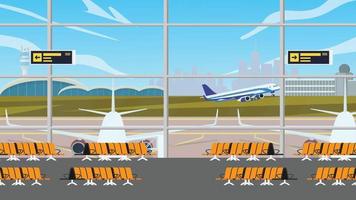 Airport departure area hall terminal for boarding plane departure, travelers aircraft vector