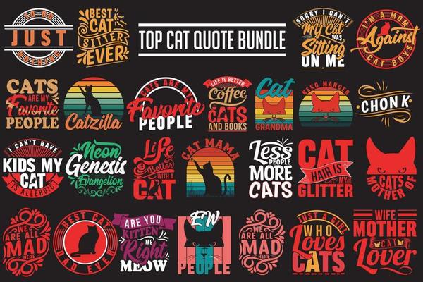 Retro, Custom, Typography, Cat Bundle 24 Design- For Cat Lovers