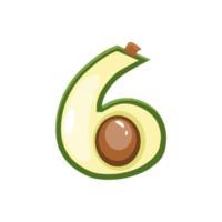 Cartoon avocado number 6, digit six png