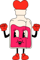 Glass bottle with magic love potion. 30s cartoon mascot character -. 40s, 50s, 60s old animation style. png