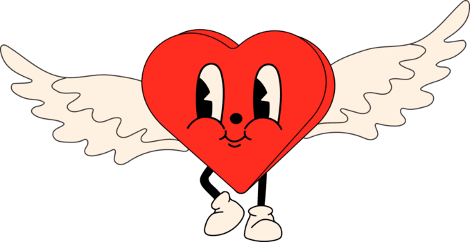 Heart. 30s cartoon mascot character 40s, 50s, 60s old animation style.Valentine's Day concept png