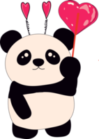 panda bonitinho sentado segura pirulito em forma de coração. personagem animal de desenho animado para cartões infantis, chá de bebê, convite, pôster, composição de camiseta, interior da casa. png