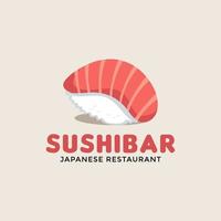 plantilla de logotipo de sushi. logotipo de ilustración de estilo de icono vectorial de la barra o tienda de comida rápida de la calle asiática, sushi, maki, rollo de salmón nigiri con palillos vector