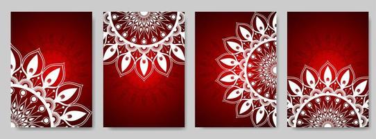 set of abstract backgrounds with mandala ornaments.  red background design can be used for textiles, greeting cards, covers. vector