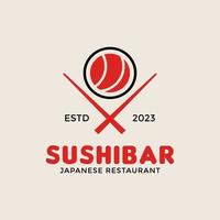 plantilla de logotipo de sushi. logotipo de ilustración de estilo de icono vectorial de la barra o tienda de comida rápida de la calle asiática, sushi, maki, rollo de salmón nigiri con palillos vector
