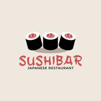 plantilla de logotipo de sushi. logotipo de ilustración de estilo de icono vectorial de la barra o tienda de comida rápida de la calle asiática, sushi, maki, rollo de salmón nigiri con palillos vector