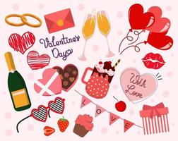 Big Collection Of Design Elements For Valentines Day Decoration Vector Illustration In Flat Style